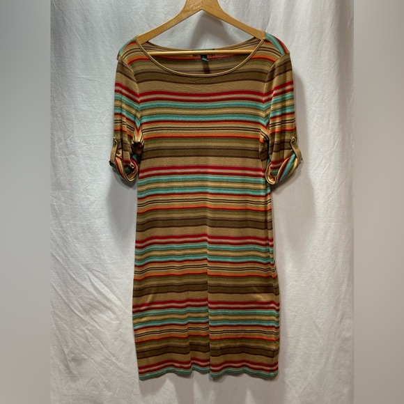 LAUREN RALPH LAUREN COTTON STRIPED BUTTON TAP SLEEVE SCOOP STRETCH DRESS SIZE PL - Picture 2 of 8